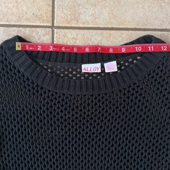 90s/Y2K Alloy Black Open Knit Long Sleeve Sweater Top, Sz Medium - Picture 8 of 10